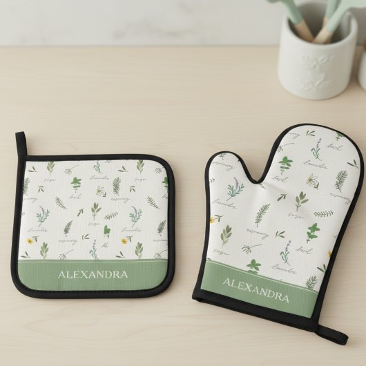 Personalized Cute Botanical Ofenhandschuh & Topflappen-Set