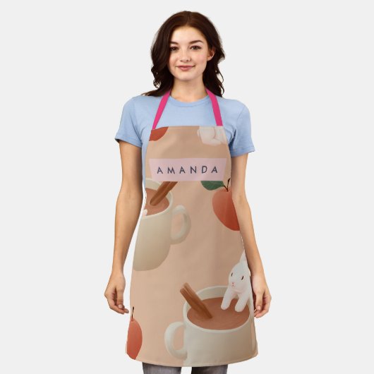 Personalized Cute Bunny with Apple Cider Pattern Schürze (Getragen)