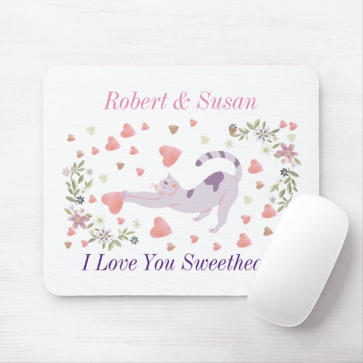 Personalized Cute Cat Valentine Gift for Couples Mousepad (Mit Mouse)
