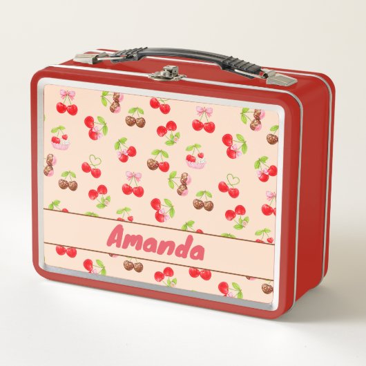 Personalized Cute Cherry Dessert Pattern Name Metall Brotdose (Vorderseite)