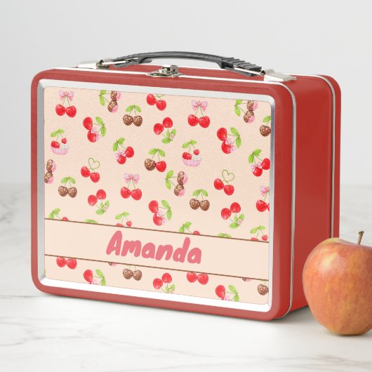 Personalized Cute Cherry Dessert Pattern Name  Metall Brotdose (Beispiel)