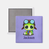 Personalized Cute Chibi Turtle in Aviator Hat Magnet (Vorderseite/Rückseite)