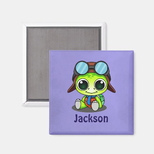 Personalized Cute Chibi Turtle in Aviator Hat Magnet (Vorderseite/Rückseite)