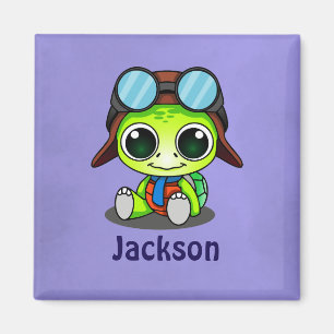 Personalized Cute Chibi Turtle in Aviator Hat Magnet