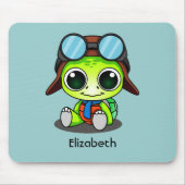 Personalized Cute Chibi Turtle in Aviator Hat Mousepad (Vorne)