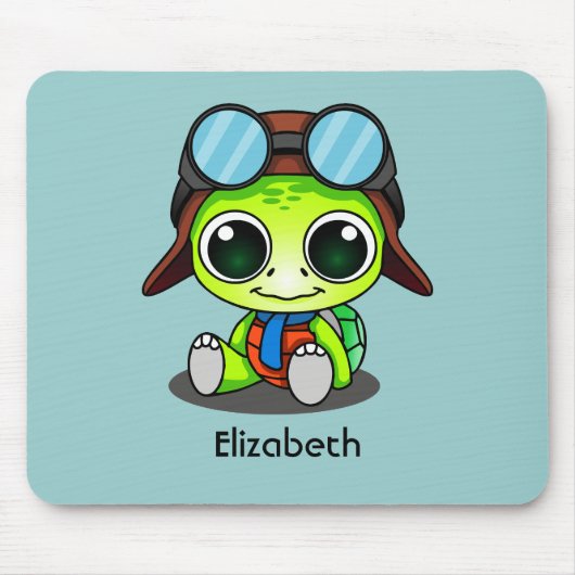 Personalized Cute Chibi Turtle in Aviator Hat Mousepad (Vorne)