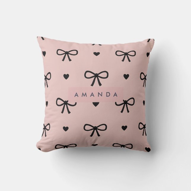 Personalized Cute Chic Pink Bow & Heart Pattern Kissen (Vorderseite)