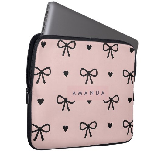 Personalized Cute Chic Pink Bow & Heart Pattern Laptopschutzhülle (Vorne Rechts)