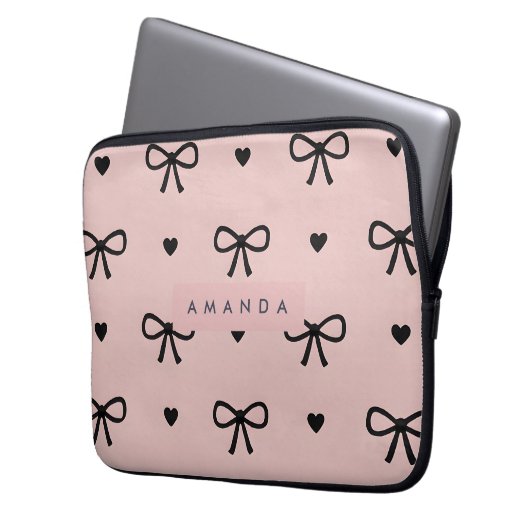 Personalized Cute Chic Pink Bow & Heart Pattern Laptopschutzhülle (Vorderseite Links)
