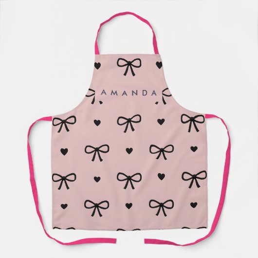 Personalized Cute Chic Pink Bow & Heart Pattern Schürze (Vorderseite)