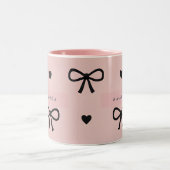 Personalized Cute Chic Pink Bow & Heart Pattern Zweifarbige Tasse (Mittel)