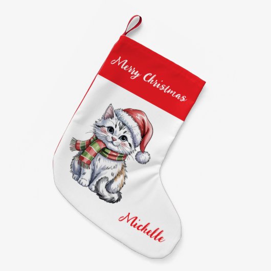 Personalized Cute Christmas Cat Holiday Kleiner Weihnachtsstrumpf (Vorderansicht (hängend))