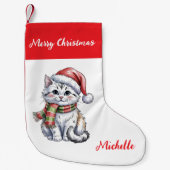 Personalized Cute Christmas Cat Holiday Kleiner Weihnachtsstrumpf (Vorderseite)