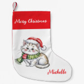 Personalized Cute Christmas Cat Holiday Kleiner Weihnachtsstrumpf (Vorderseite)