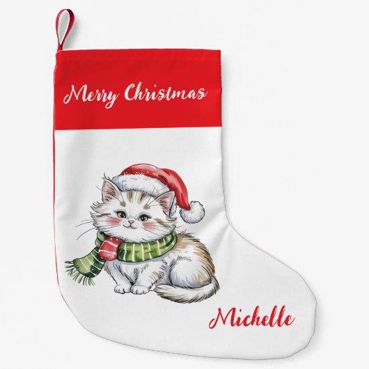 Personalized Cute Christmas Cat Holiday Kleiner Weihnachtsstrumpf (Vorderseite)