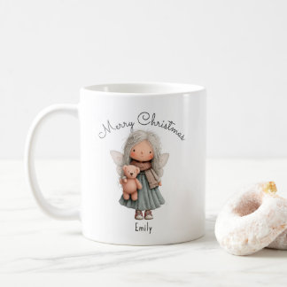 Personalized Cute Christmas Fairy Girl and Teddy Kaffeetasse