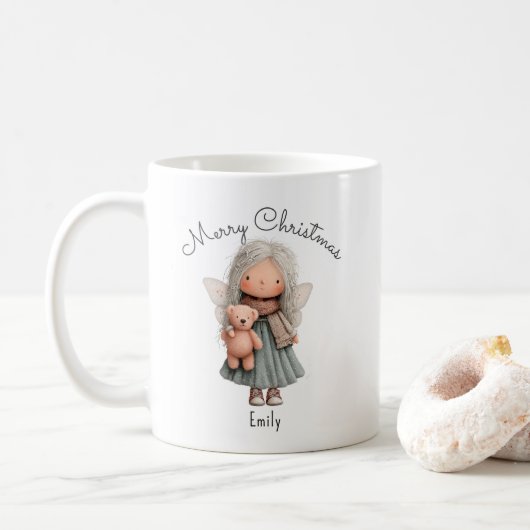 Personalized Cute Christmas Fairy Girl and Teddy Kaffeetasse (Mit Donut)