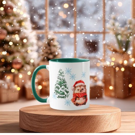  Personalized Cute Christmas Hedgehog Coff Custom  Tasse