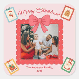 Personalized Cute Christmas Photo Collage Quadratischer Aufkleber