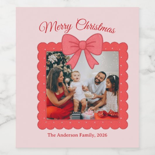 Personalized Cute Christmas Photo Collage  Weinetikett (Einzelnes Label)