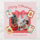Personalized Cute Christmas Photo Collage  Weinetikett (Einzelnes Label)