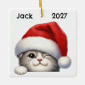 Personalized Cute Christmas Scottish Fold Cat Keramikornament (Vorderseite)