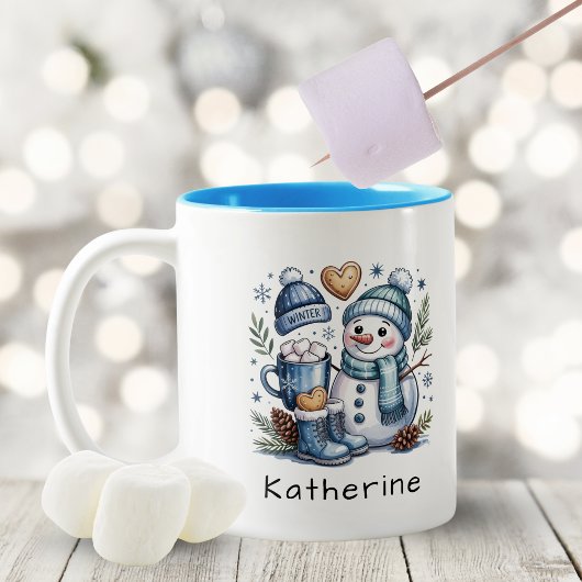 Personalized Cute Christmas Snowman  Zweifarbige Tasse