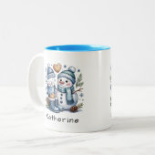 Personalized Cute Christmas Snowman  Zweifarbige Tasse (Vorderseite Links)