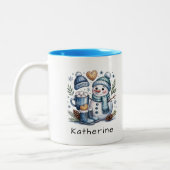 Personalized Cute Christmas Snowman  Zweifarbige Tasse (Links)