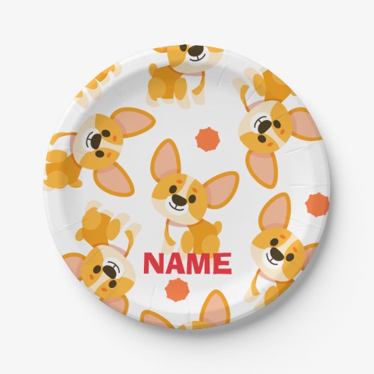 Personalized Cute Corgi Birthday Pappteller (Vorderseite)