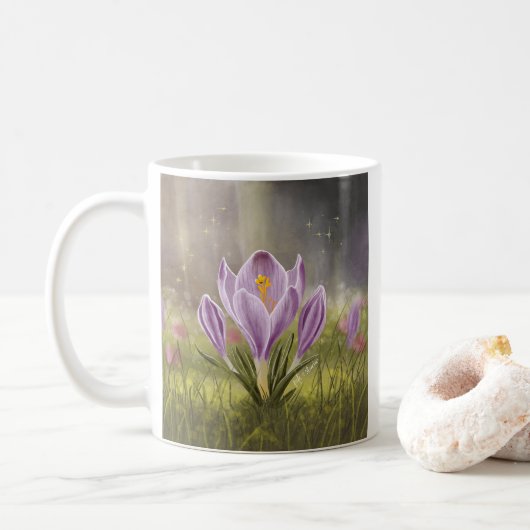 Personalized Cute Crocus Spring Illustration Mug Kaffeetasse (Mit Donut)