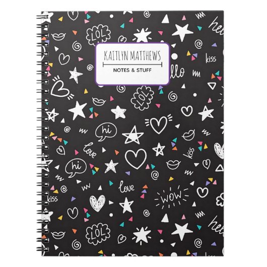 Personalized Cute Doodle Notebook with Name Notizblock (Vorderseite)