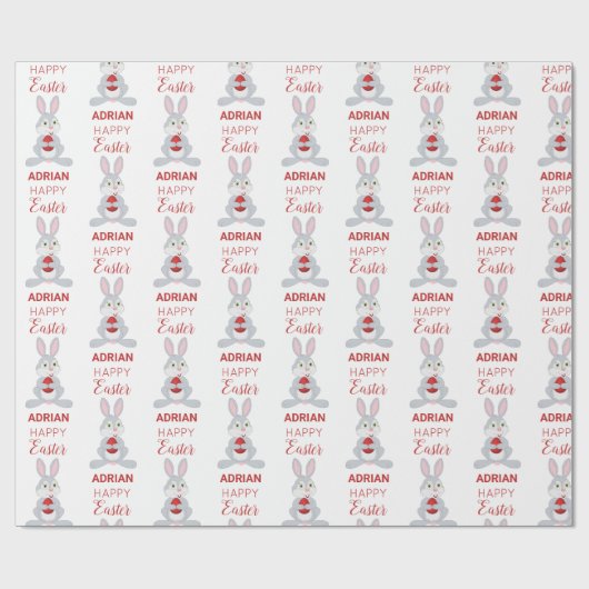 Personalized Cute Easter Rabbit Red Easter Egg Geschenkpapier (Flach)
