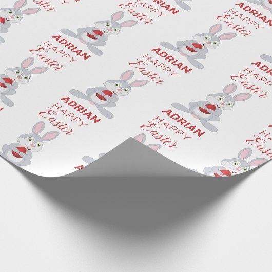Personalized Cute Easter Rabbit Red Easter Egg Geschenkpapier (Ecke)