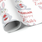 Personalized Cute Easter Rabbit Red Easter Egg Geschenkpapier (Rolleneckpunkt)