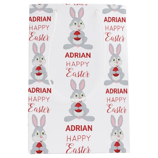 Personalized Cute Easter Rabbit Red Easter Egg Mittlere Geschenktüte (Vorderseite)