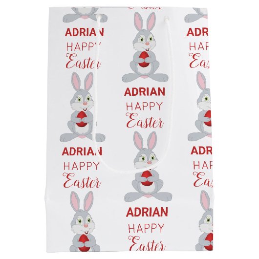 Personalized Cute Easter Rabbit Red Easter Egg Mittlere Geschenktüte (Rückseite)