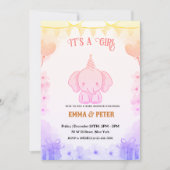 Personalized Cute Elephant Pink Baby Shower Einladung (Vorderseite)