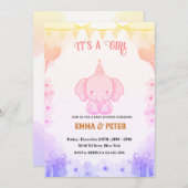 Personalized Cute Elephant Pink Baby Shower Einladung (Vorne/Hinten)
