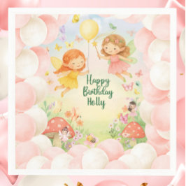 Personalized Cute Fairy Birthday Paper Napkin  Serviette