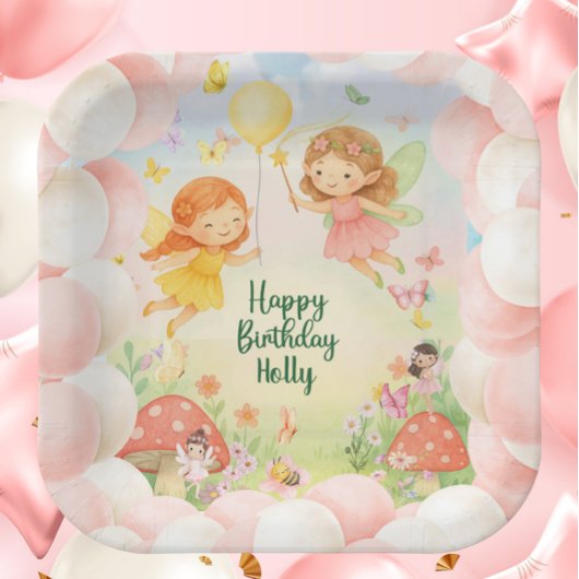 Personalized Cute Fairy Birthday Paper Plate  Pappteller
