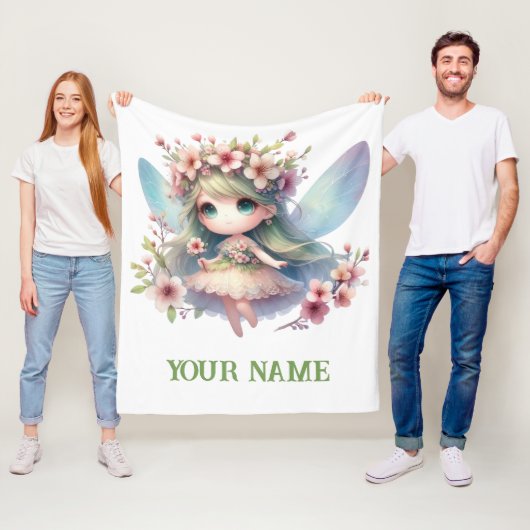 Personalized Cute Fairy & Floral Wreath Fleecedecke (Beispiel)