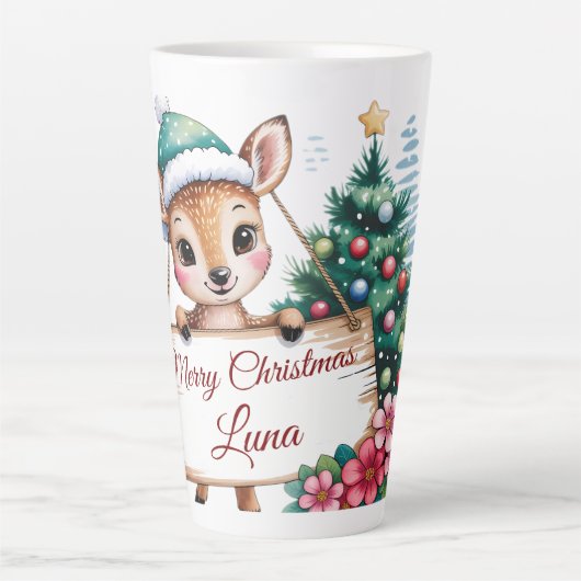 Personalized Cute Fawn Deer Merry Christmas Milchtasse (Vorderseite)