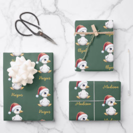 Personalized Cute Festive Christmas Goose Duck Geschenkpapier Set