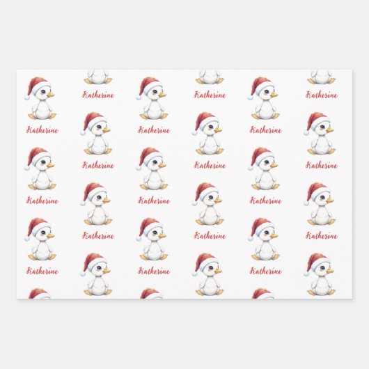 Personalized Cute Festive Christmas Goose Duck Geschenkpapier Set (Vorderseite 2)