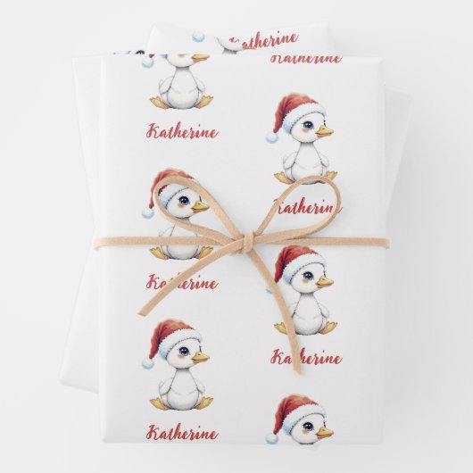 Personalized Cute Festive Christmas Goose Duck Geschenkpapier Set (Beispiel)