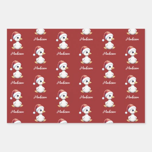 Personalized Cute Festive Christmas Goose Duck Geschenkpapier Set (Vorderseite 3)