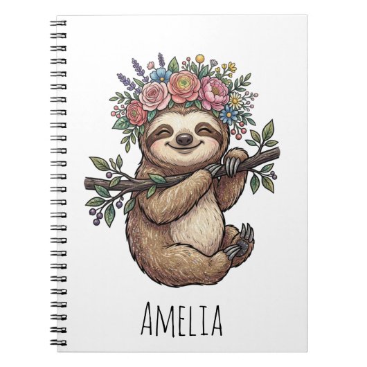 Personalized Cute Floral Sloth with Flower Crown   Notizblock (Vorderseite)