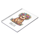 Personalized Cute Floral Sloth with Flower Crown Notizblock (Linke Seite)