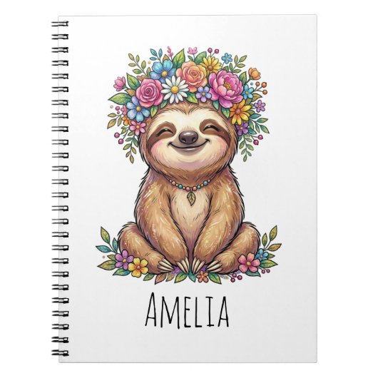 Personalized Cute Floral Sloth with Flower Crown Notizblock (Vorderseite)